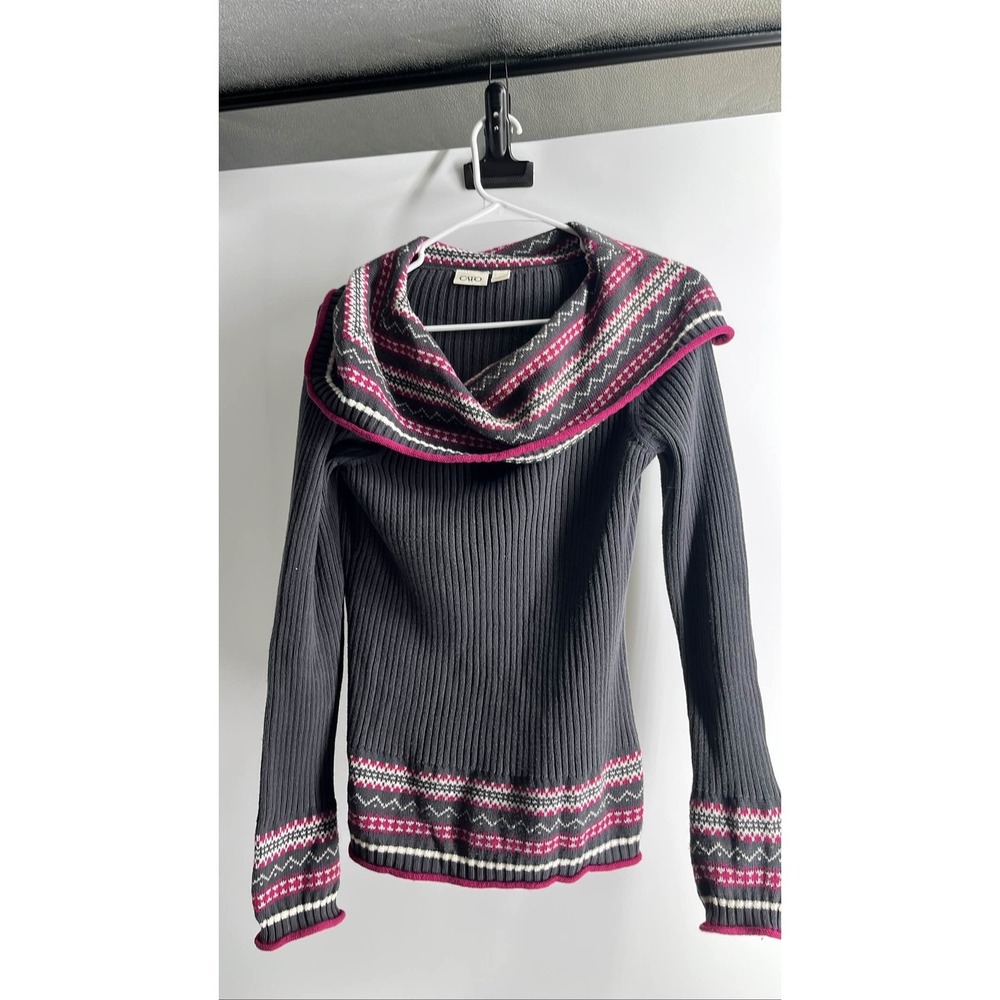Cato Women's Gray Ribbed Cowl Neck Sweater M